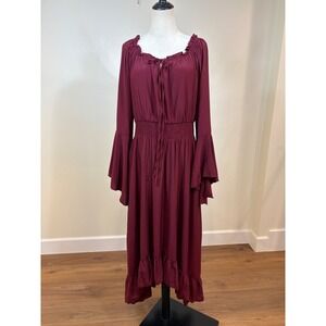 Scarlet Darkness Renaissance Midi Dress XL Burgundy Bell Sleeve Whimsigoth fairy